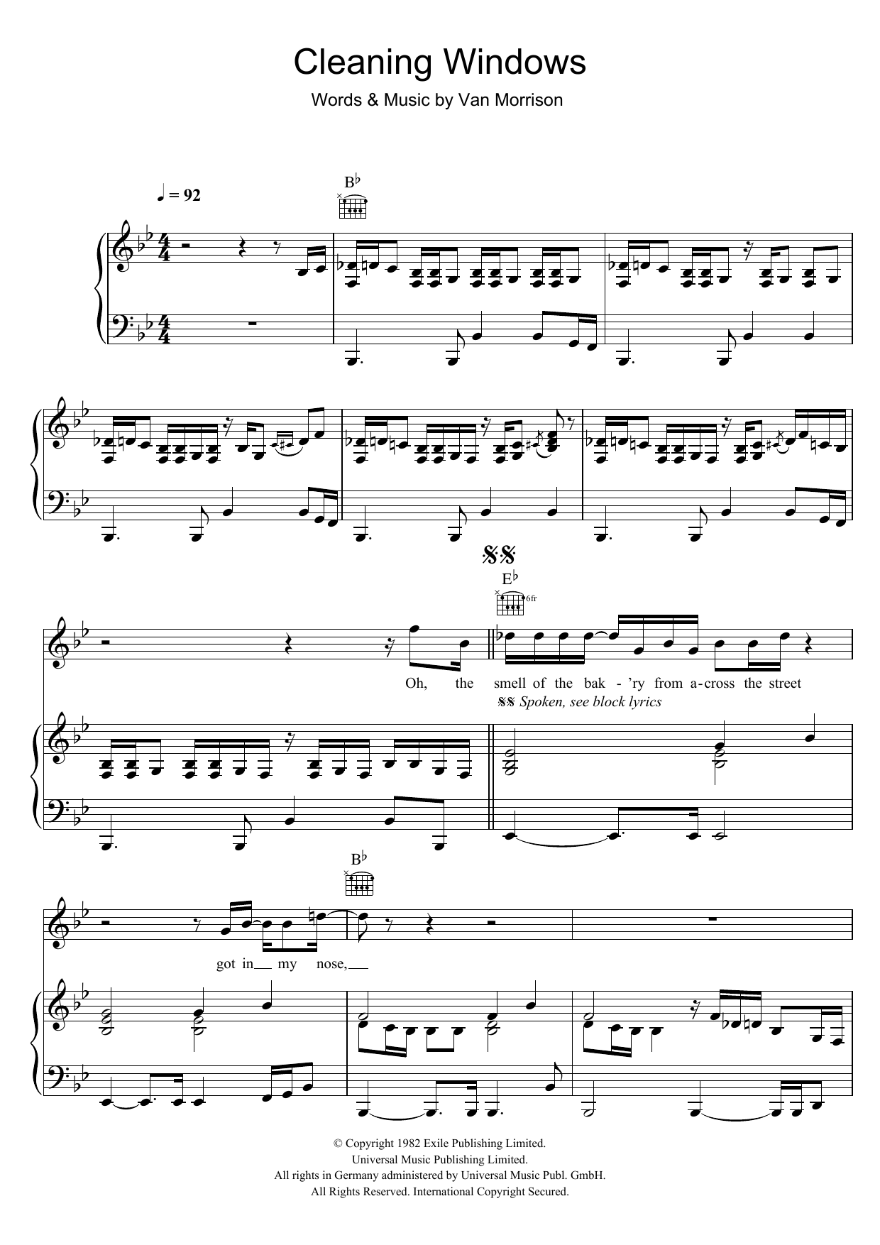 Van Morrison Cleaning Windows sheet music notes and chords arranged for Piano, Vocal & Guitar Chords