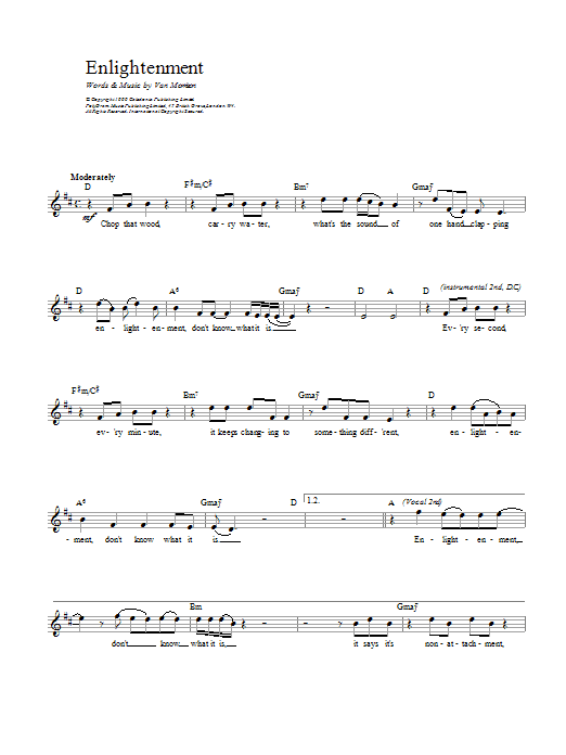 Van Morrison Enlightenment sheet music notes and chords arranged for Piano, Vocal & Guitar Chords