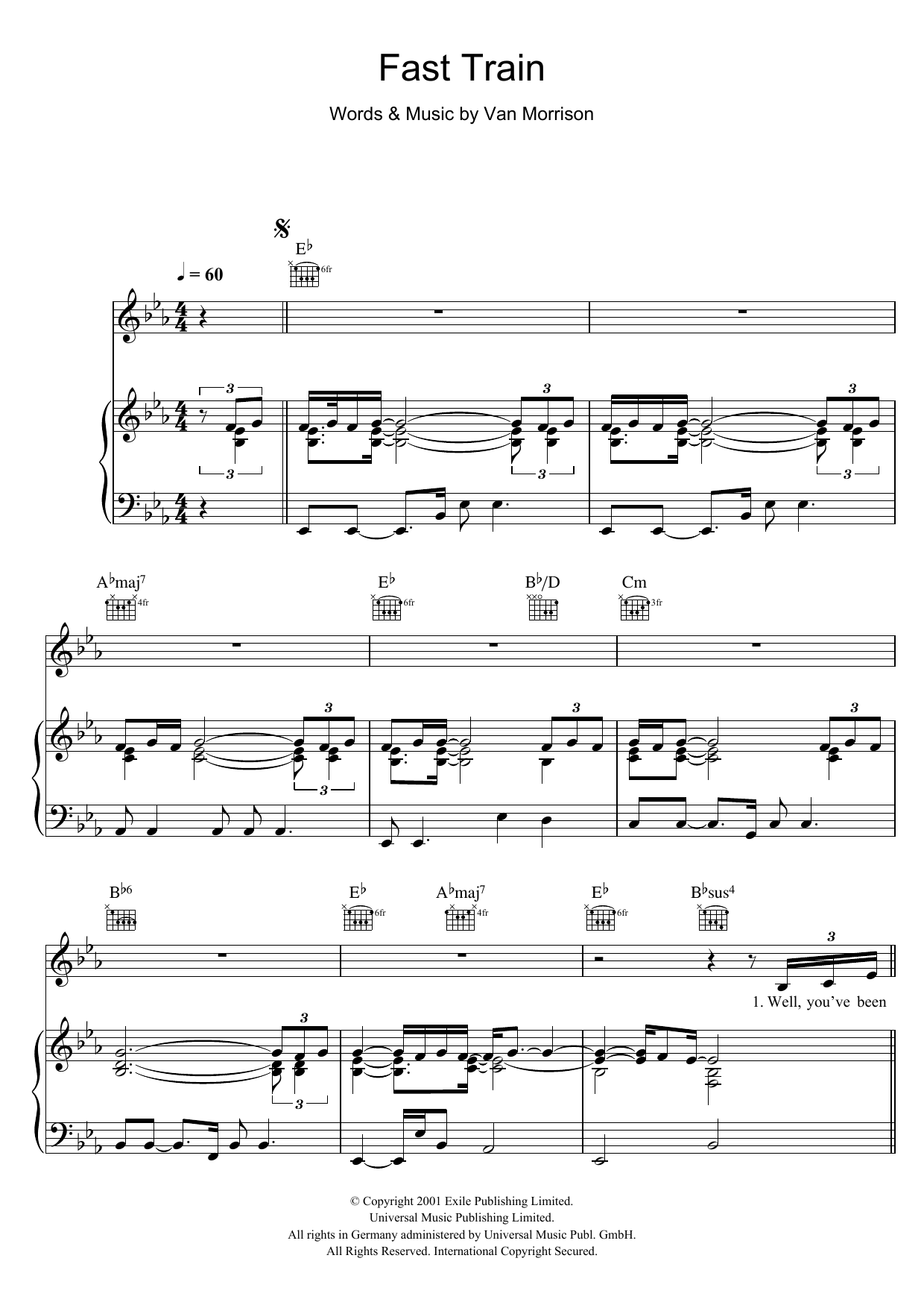 Van Morrison Fast Train sheet music notes and chords arranged for Piano, Vocal & Guitar Chords