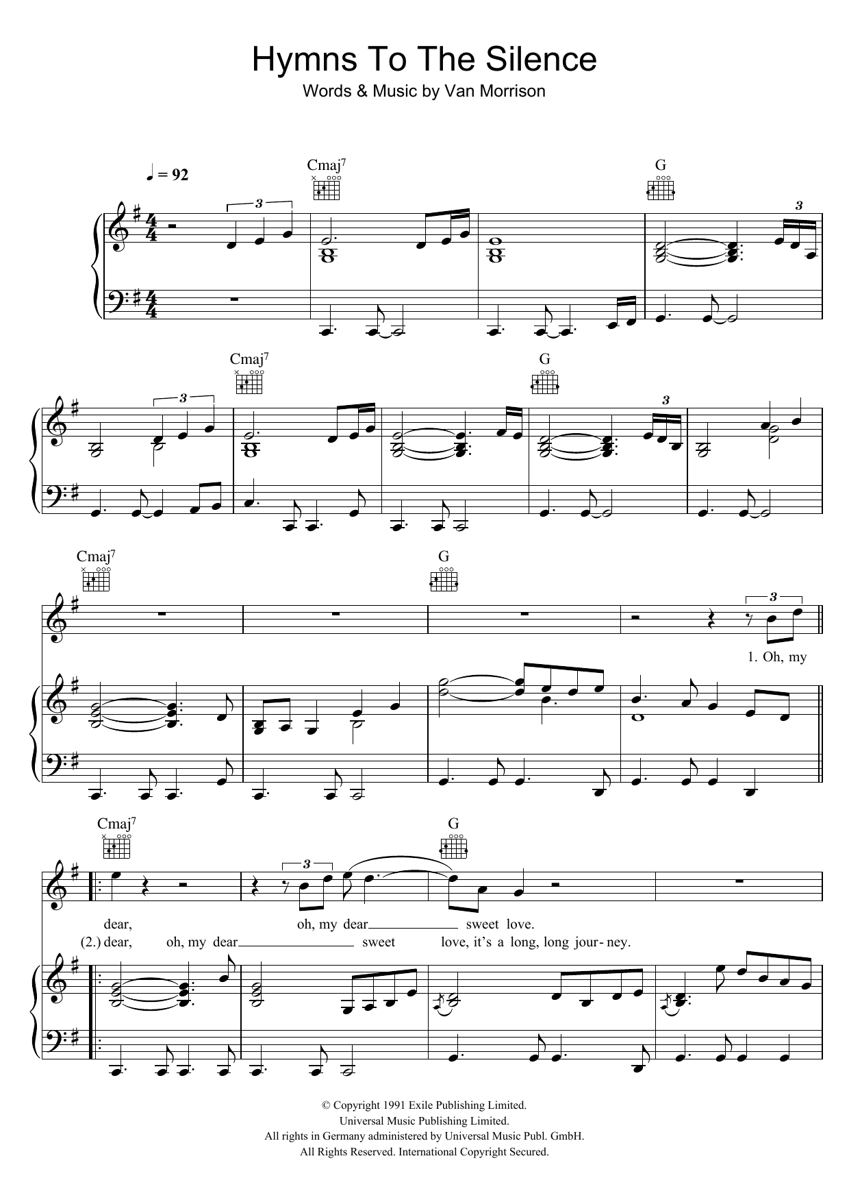 Van Morrison Hymns To The Silence sheet music notes and chords arranged for Piano, Vocal & Guitar Chords