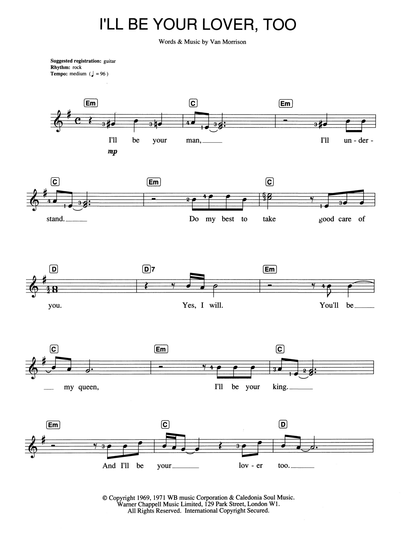 Van Morrison I'll Be Your Lover, Too sheet music notes and chords arranged for Piano Chords/Lyrics