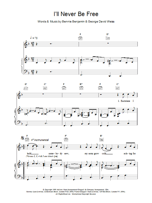 Van Morrison I'll Never Be Free sheet music notes and chords arranged for Piano, Vocal & Guitar Chords