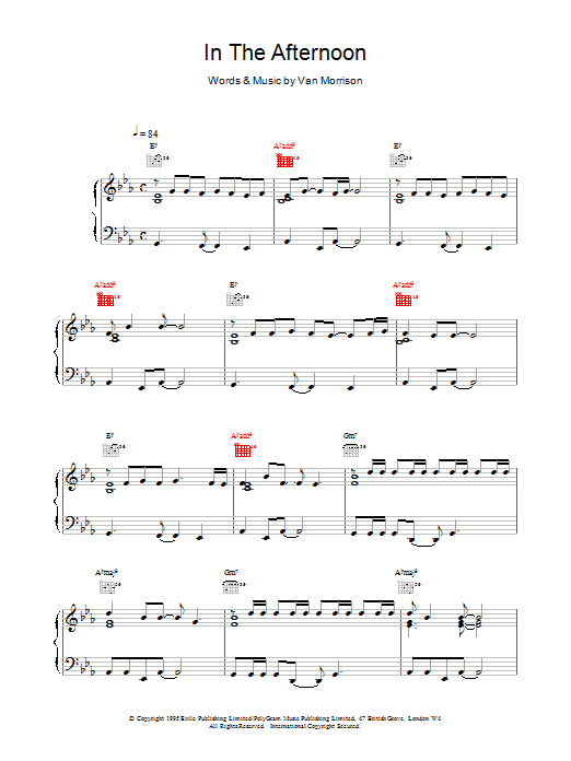 Van Morrison In The Afternoon sheet music notes and chords arranged for Piano, Vocal & Guitar Chords
