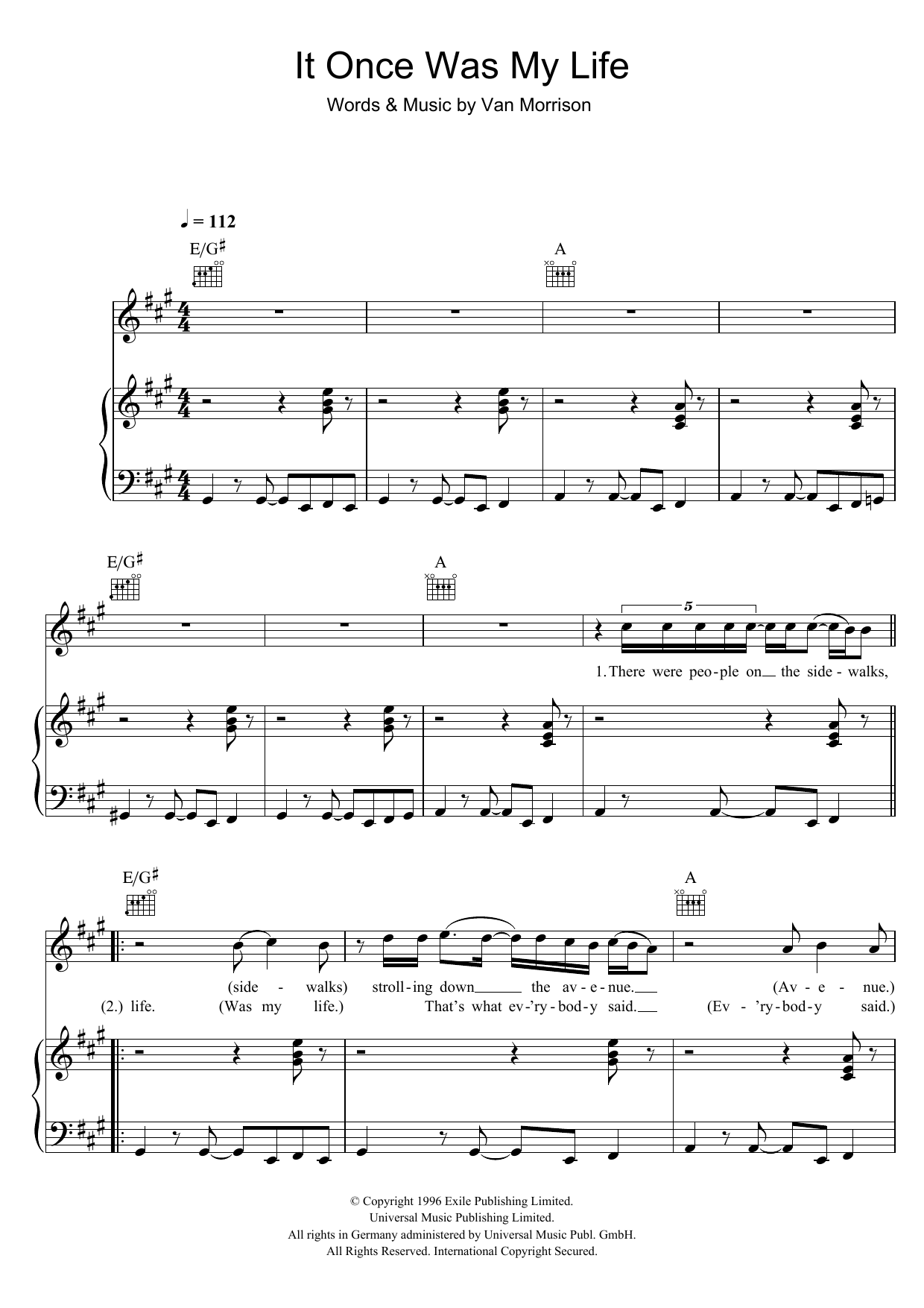 Van Morrison It Once Was My Life sheet music notes and chords arranged for Piano, Vocal & Guitar Chords