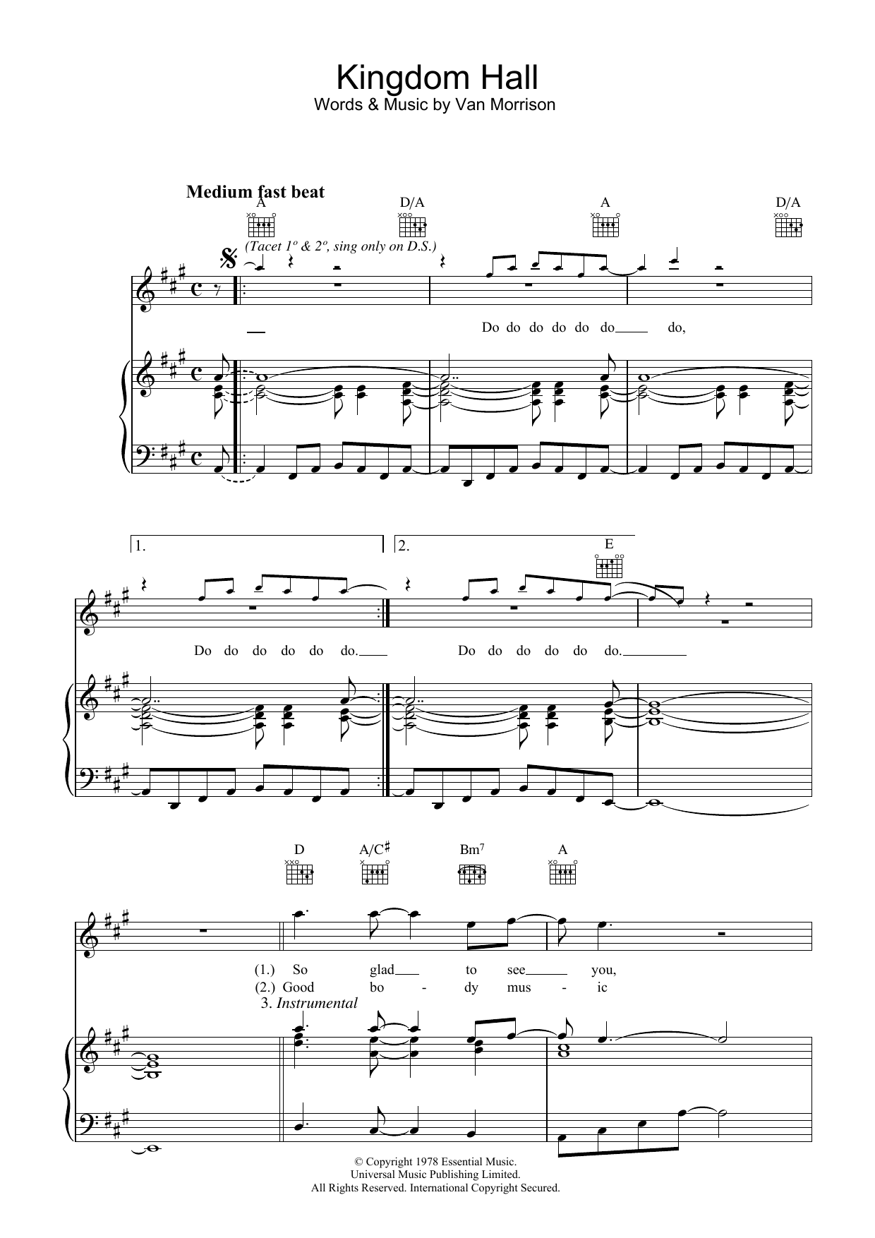 Van Morrison Kingdom Hall sheet music notes and chords arranged for Piano, Vocal & Guitar Chords