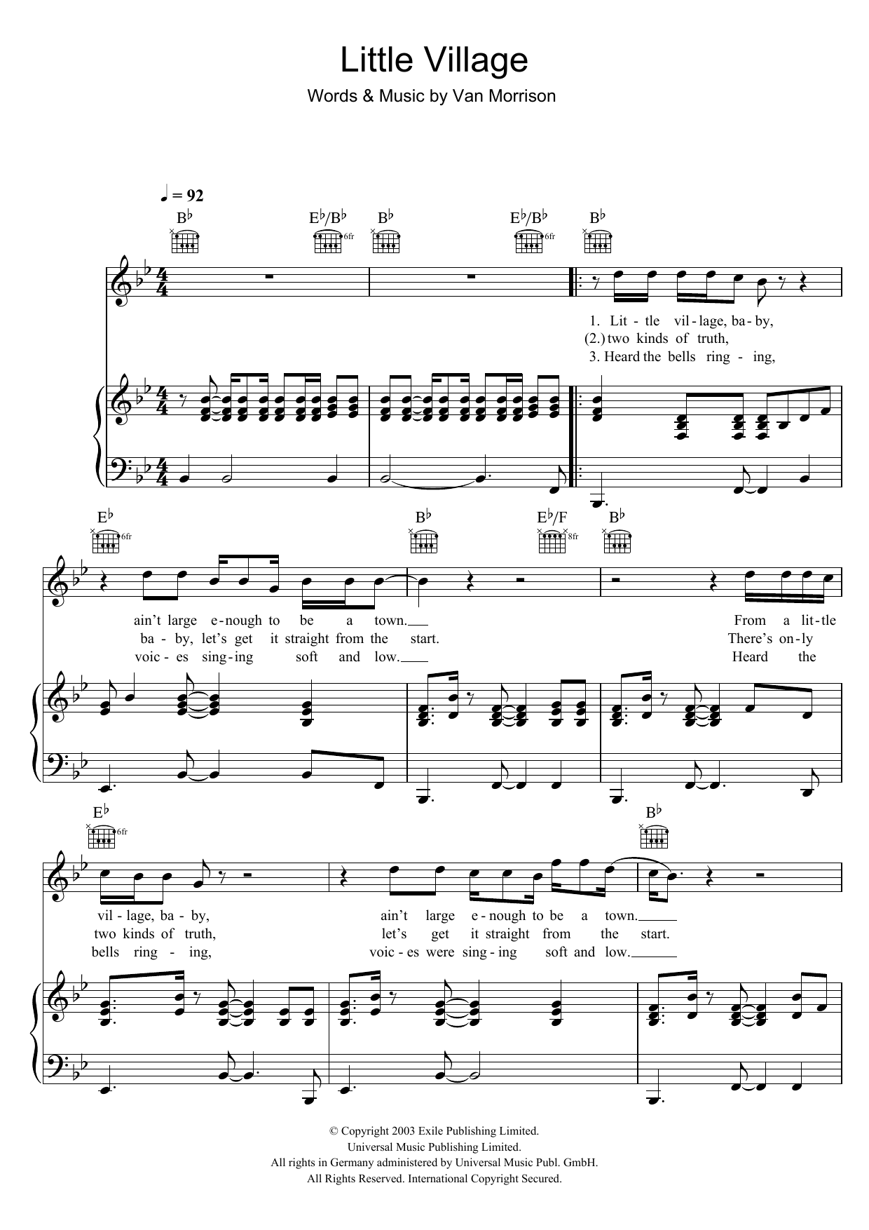 Van Morrison Little Village sheet music notes and chords arranged for Piano, Vocal & Guitar Chords