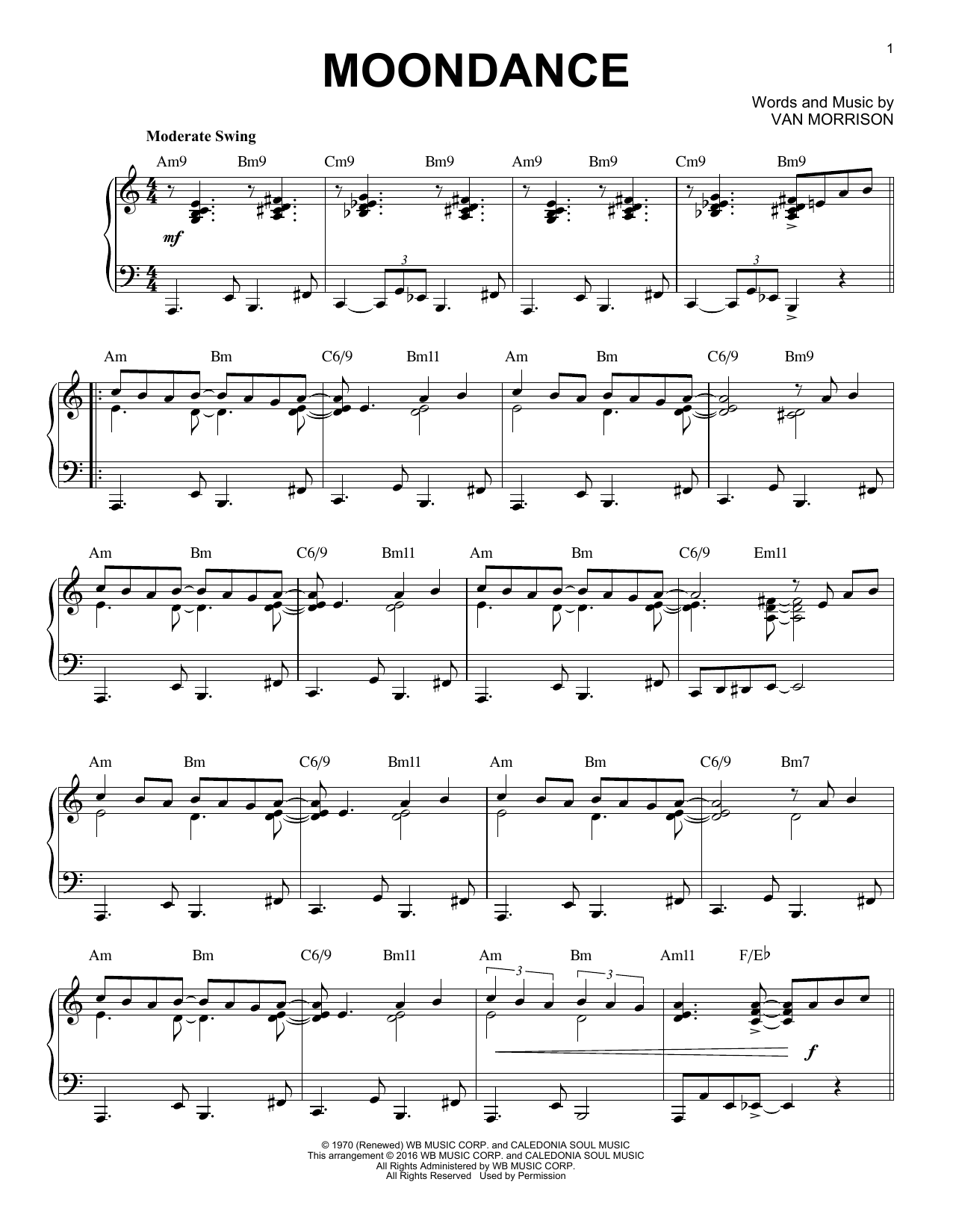Van Morrison Moondance [Jazz version] (arr. Brent Edstrom) sheet music notes and chords arranged for Piano Solo