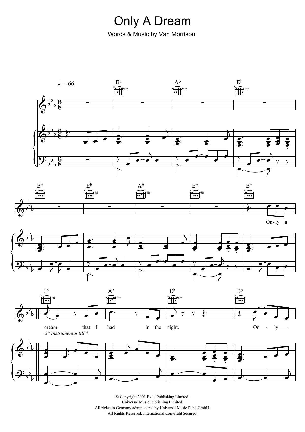 Van Morrison Only A Dream sheet music notes and chords arranged for Piano, Vocal & Guitar Chords