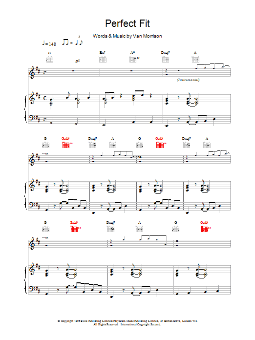 Van Morrison Perfect Fit sheet music notes and chords arranged for Piano, Vocal & Guitar Chords