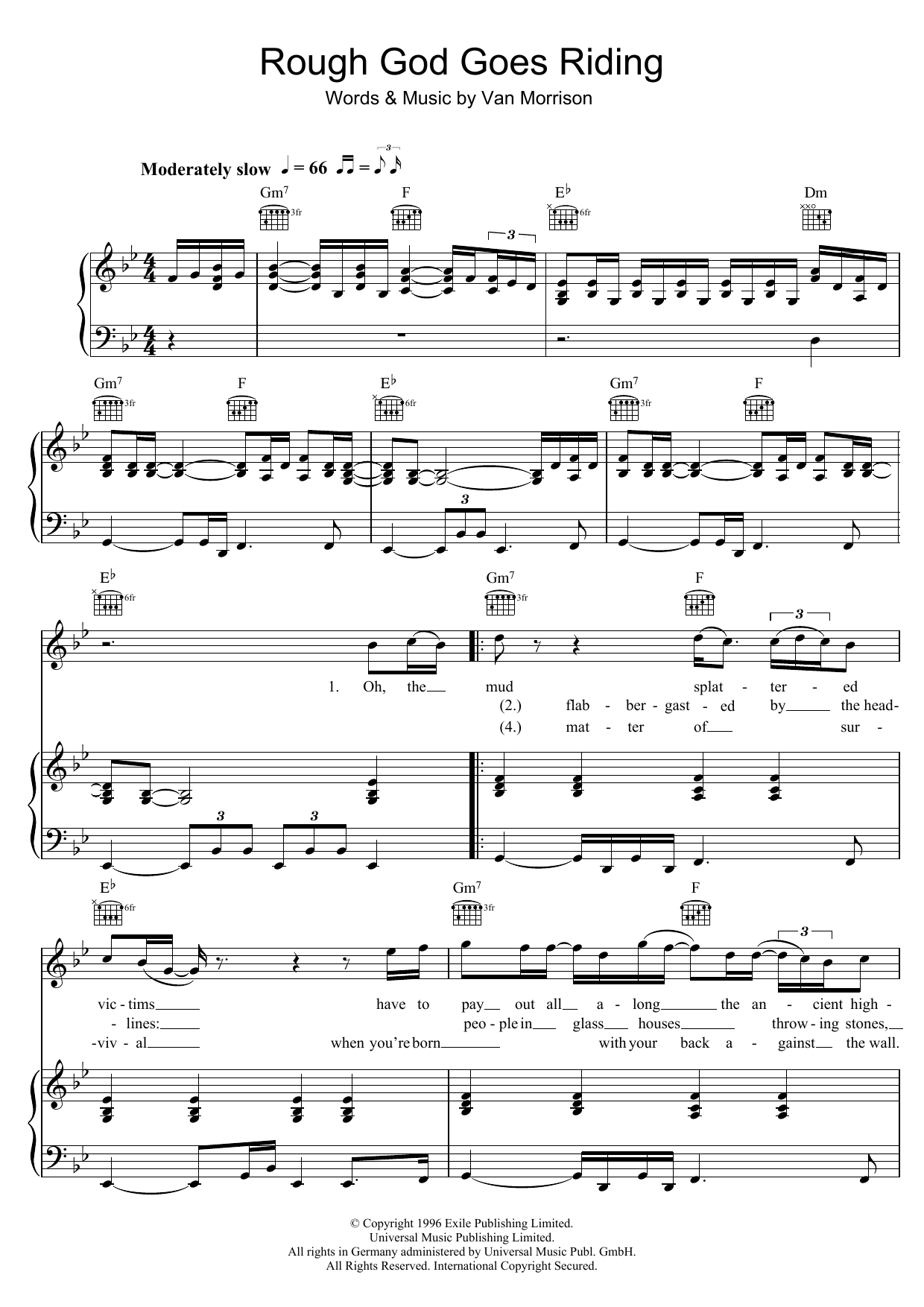 Van Morrison Rough God Goes Riding sheet music notes and chords arranged for Piano, Vocal & Guitar Chords