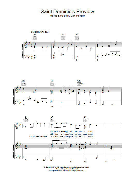 Van Morrison Saint Dominic's Preview sheet music notes and chords arranged for Piano, Vocal & Guitar Chords
