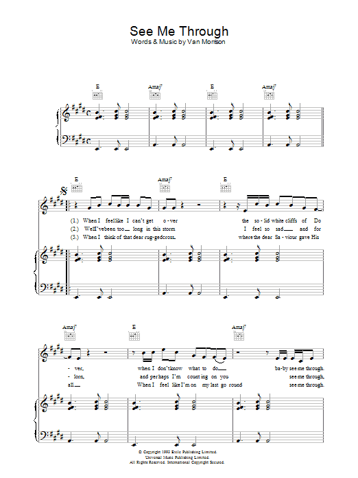 Van Morrison See Me Through sheet music notes and chords arranged for Piano, Vocal & Guitar Chords
