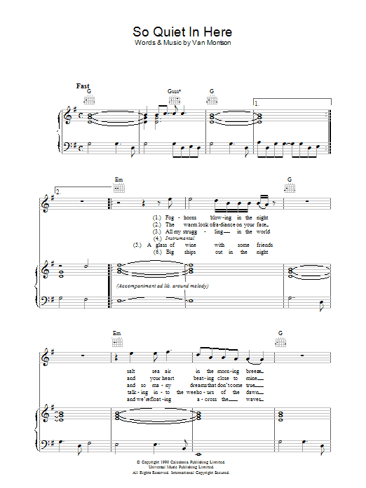 Van Morrison So Quiet In Here sheet music notes and chords arranged for Piano, Vocal & Guitar Chords