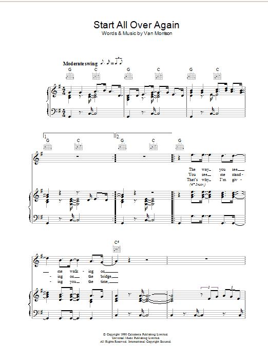 Van Morrison Start All Over Again sheet music notes and chords arranged for Piano, Vocal & Guitar Chords