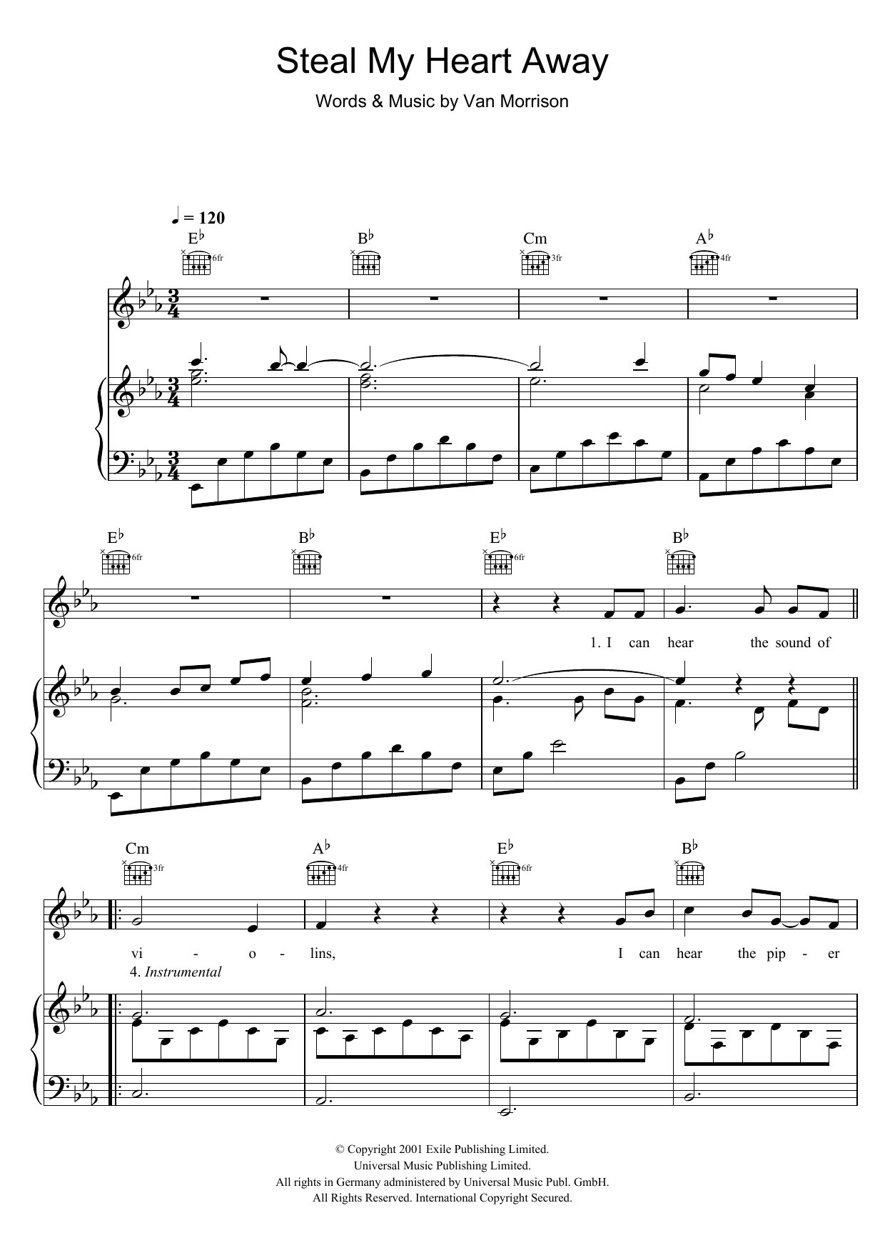 Van Morrison Steal My Heart Away sheet music notes and chords arranged for Piano, Vocal & Guitar Chords