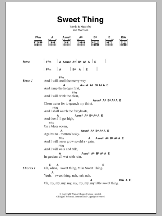 Van Morrison Sweet Thing sheet music notes and chords arranged for Guitar Chords/Lyrics