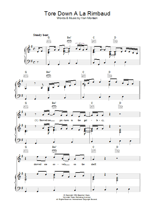 Van Morrison Tore Down A La Rimbaud sheet music notes and chords arranged for Piano, Vocal & Guitar Chords