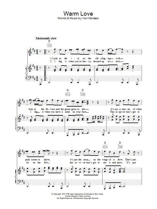 Van Morrison Warm Love sheet music notes and chords arranged for Piano, Vocal & Guitar Chords
