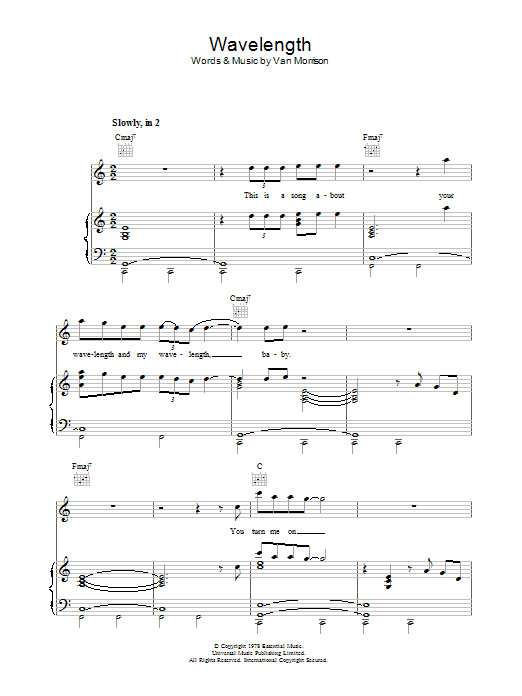 Van Morrison Wavelength sheet music notes and chords arranged for Piano, Vocal & Guitar Chords