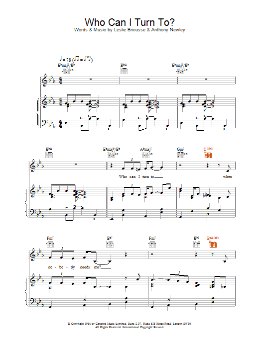 Van Morrison Who Can I Turn To (When Nobody Needs Me) sheet music notes and chords arranged for Piano, Vocal & Guitar Chords