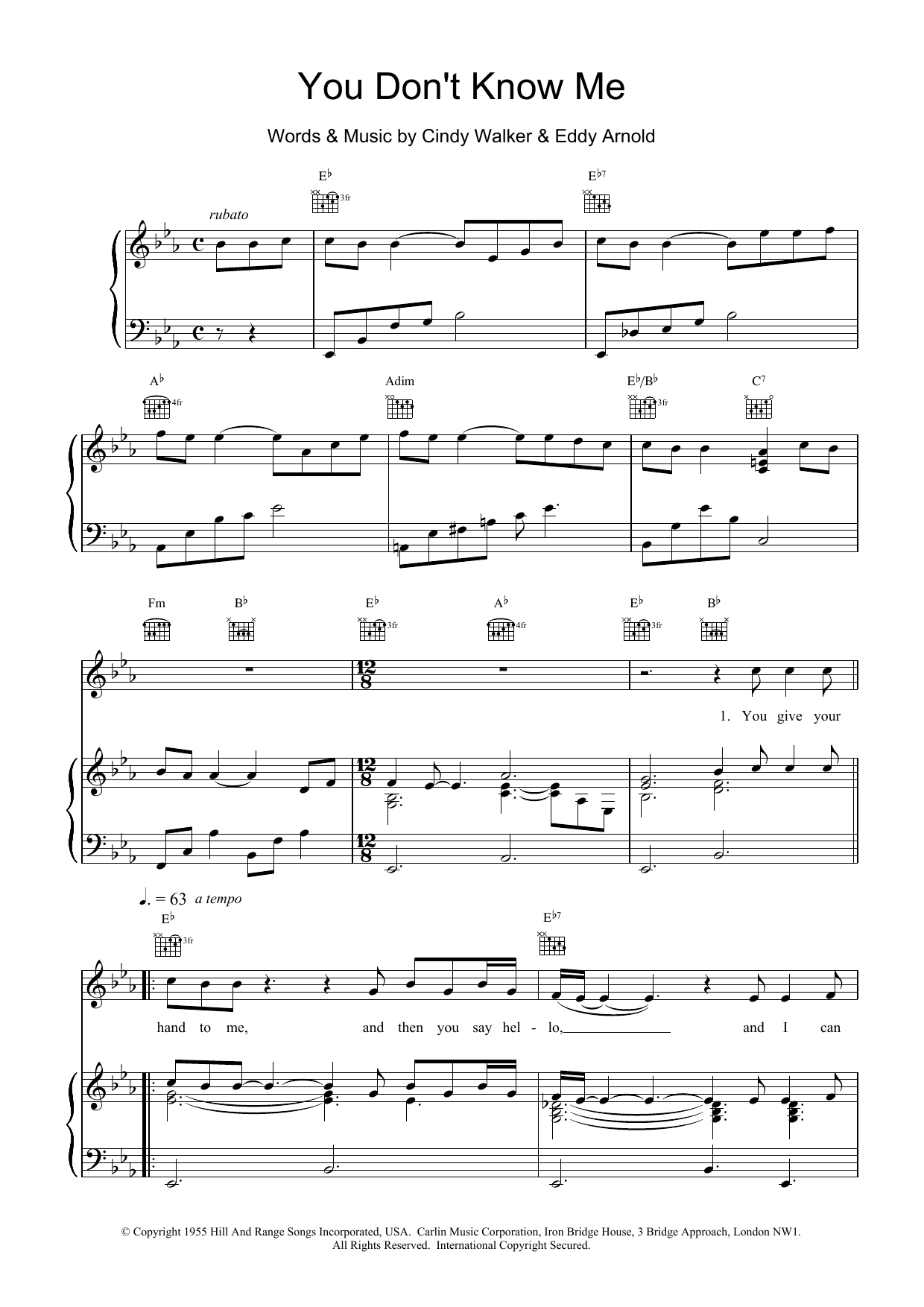 Van Morrison You Don't Know Me sheet music notes and chords arranged for Piano, Vocal & Guitar Chords