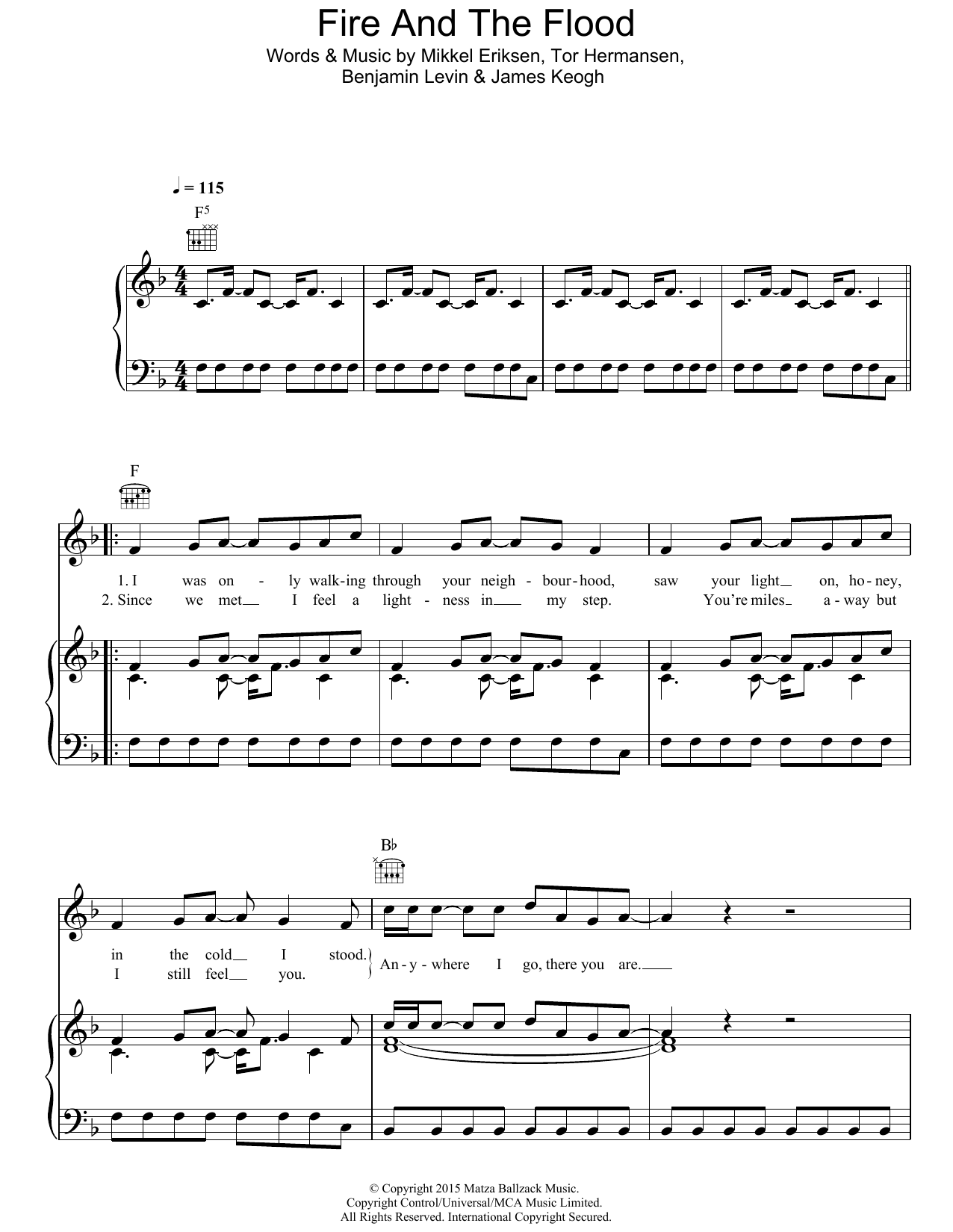 Vance Joy Fire And The Flood sheet music notes and chords arranged for Piano, Vocal & Guitar Chords (Right-Hand Melody)