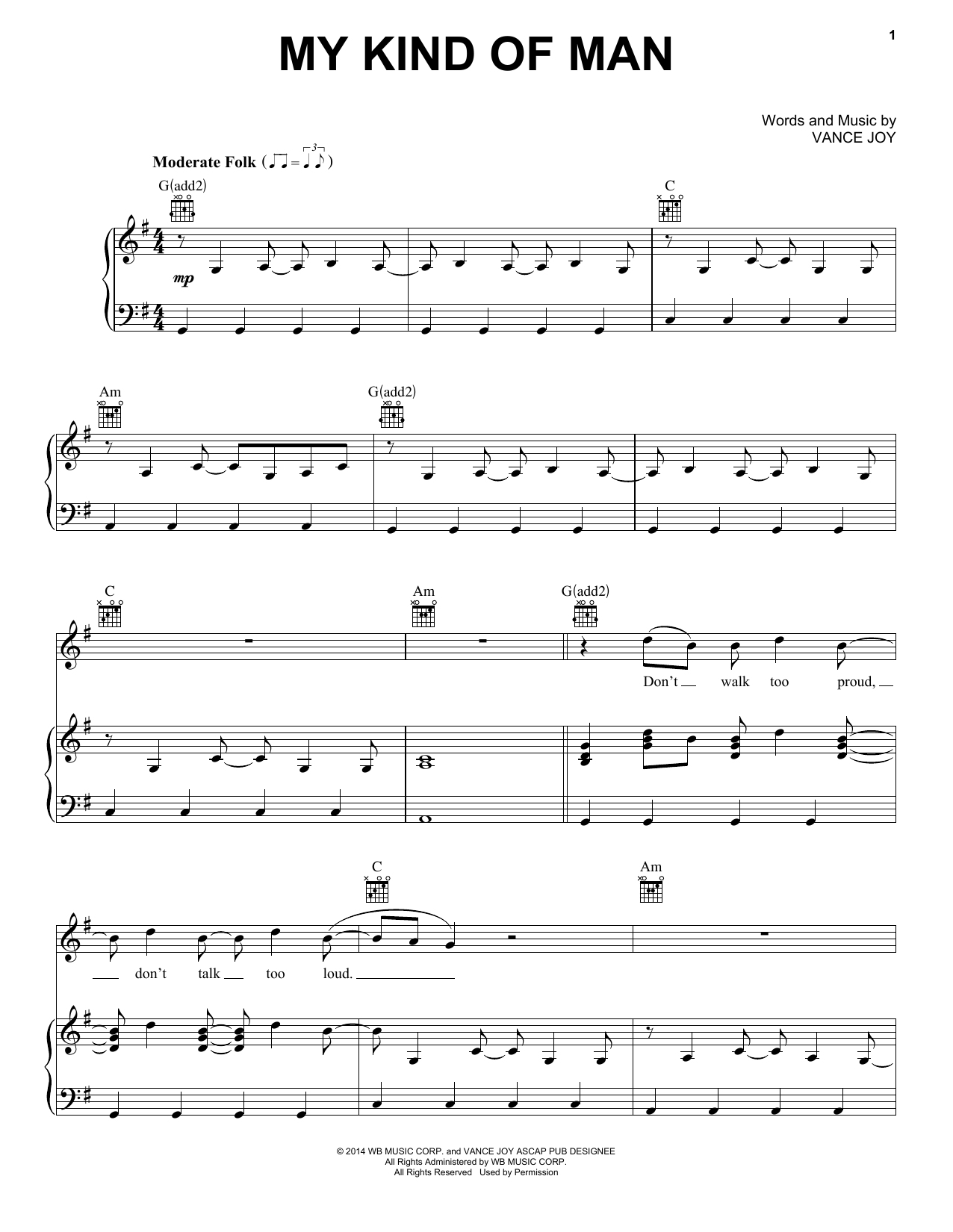 Vance Joy My Kind Of Man sheet music notes and chords arranged for Piano, Vocal & Guitar Chords (Right-Hand Melody)