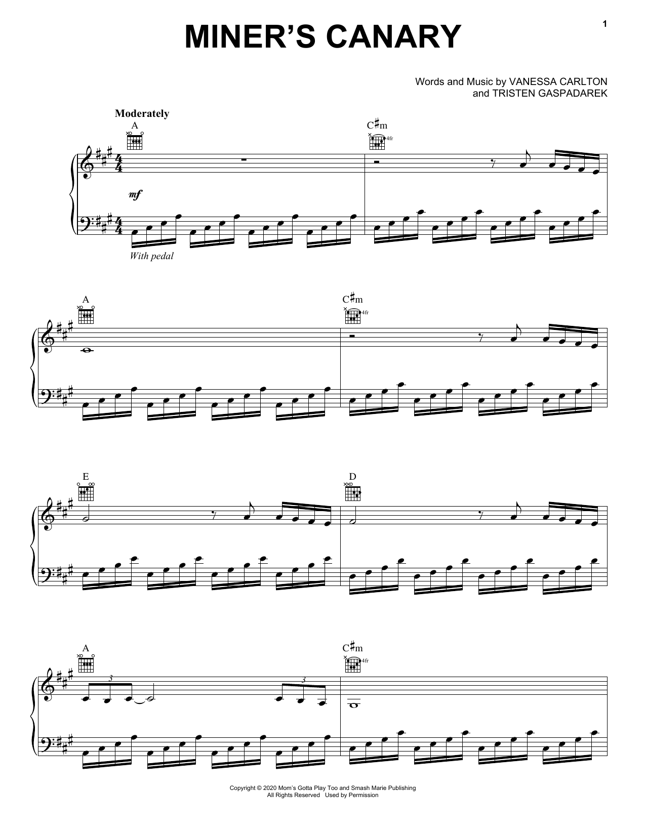 Vanessa Carlton Miner's Canary sheet music notes and chords arranged for Piano, Vocal & Guitar Chords (Right-Hand Melody)