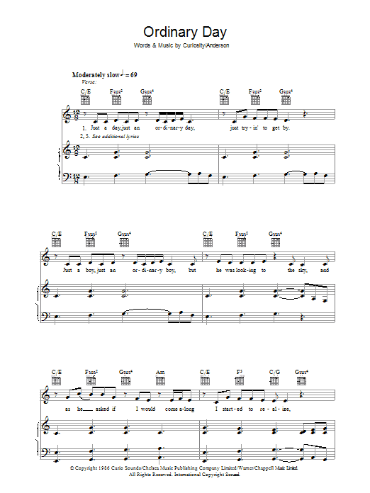 Vanessa Carlton Ordinary Day sheet music notes and chords arranged for Piano, Vocal & Guitar Chords (Right-Hand Melody)