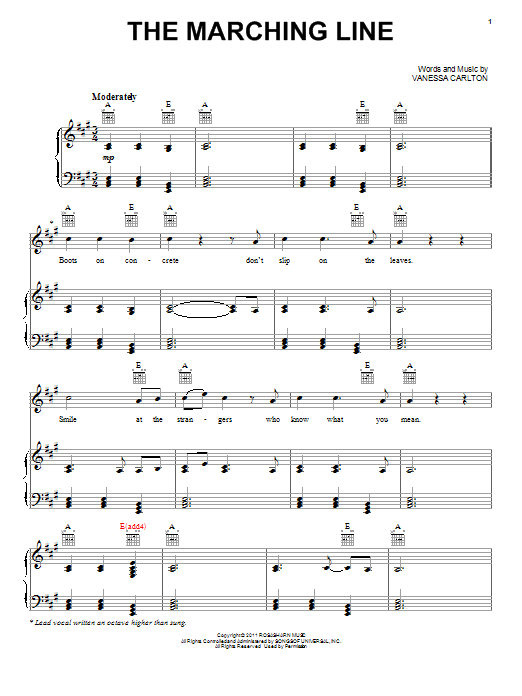 Vanessa Carlton The Marching Line sheet music notes and chords arranged for Piano, Vocal & Guitar Chords (Right-Hand Melody)