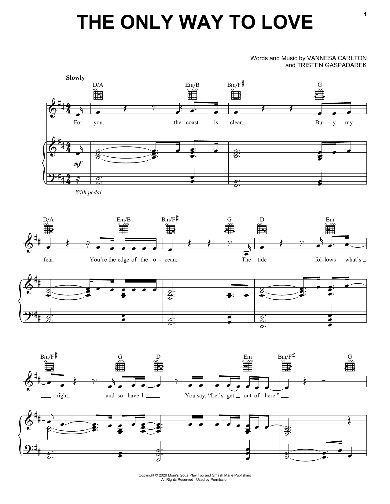Vanessa Carlton The Only Way To Love sheet music notes and chords arranged for Piano, Vocal & Guitar Chords (Right-Hand Melody)