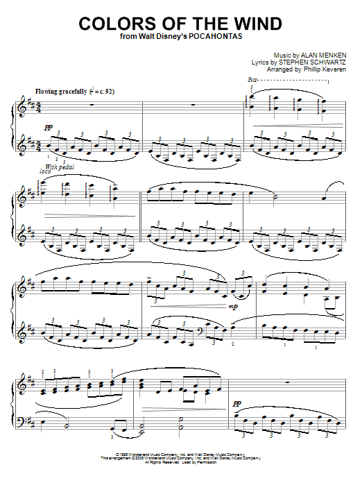 Vanessa Williams Colors Of The Wind [Classical version] (from Pocahontas) (arr. Phillip Keveren) sheet music notes and chords arranged for Piano Solo