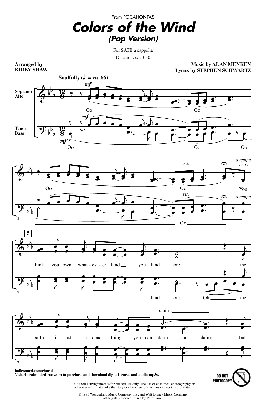 Vanessa Williams Colors Of The Wind (from Pocahontas) (arr. Kirby Shaw) sheet music notes and chords arranged for SATB Choir