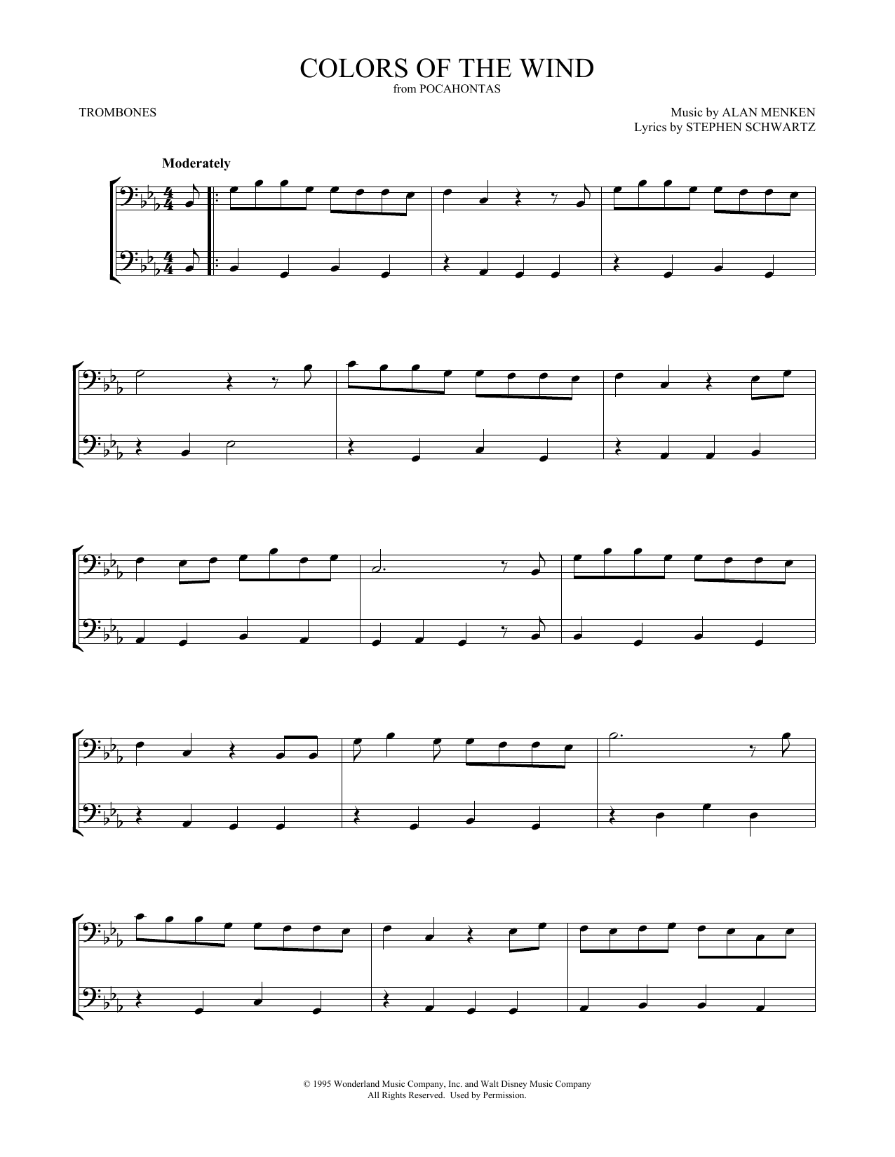 Vanessa Williams Colors Of The Wind (from Pocahontas) (arr. Mark Phillips) sheet music notes and chords arranged for Trombone Duet