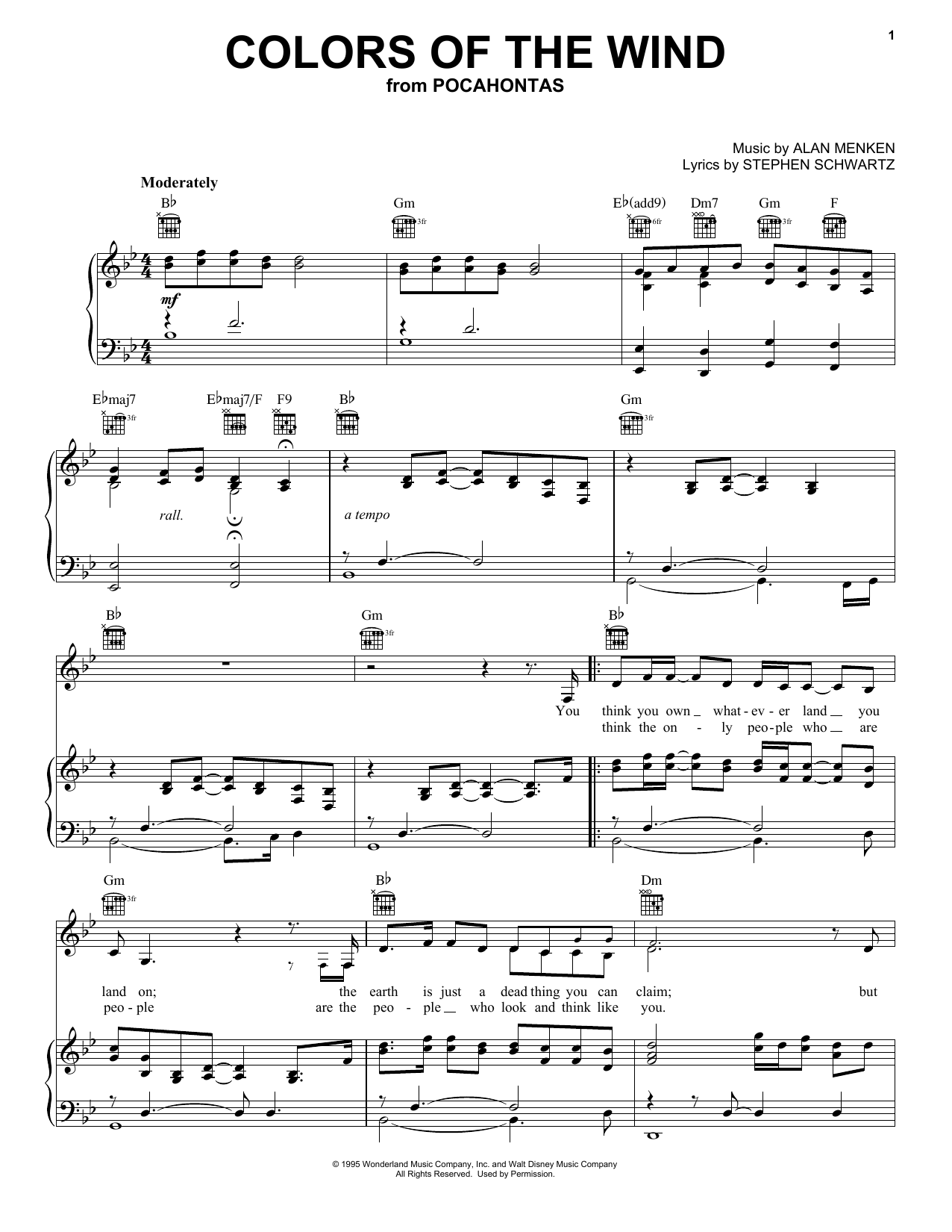 Vanessa Williams Colors Of The Wind (from Pocahontas) sheet music notes and chords arranged for Recorder Solo