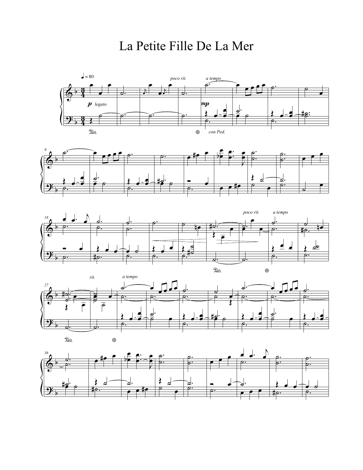 Vangelis La Petite Fille De La Mer sheet music notes and chords arranged for Piano Solo