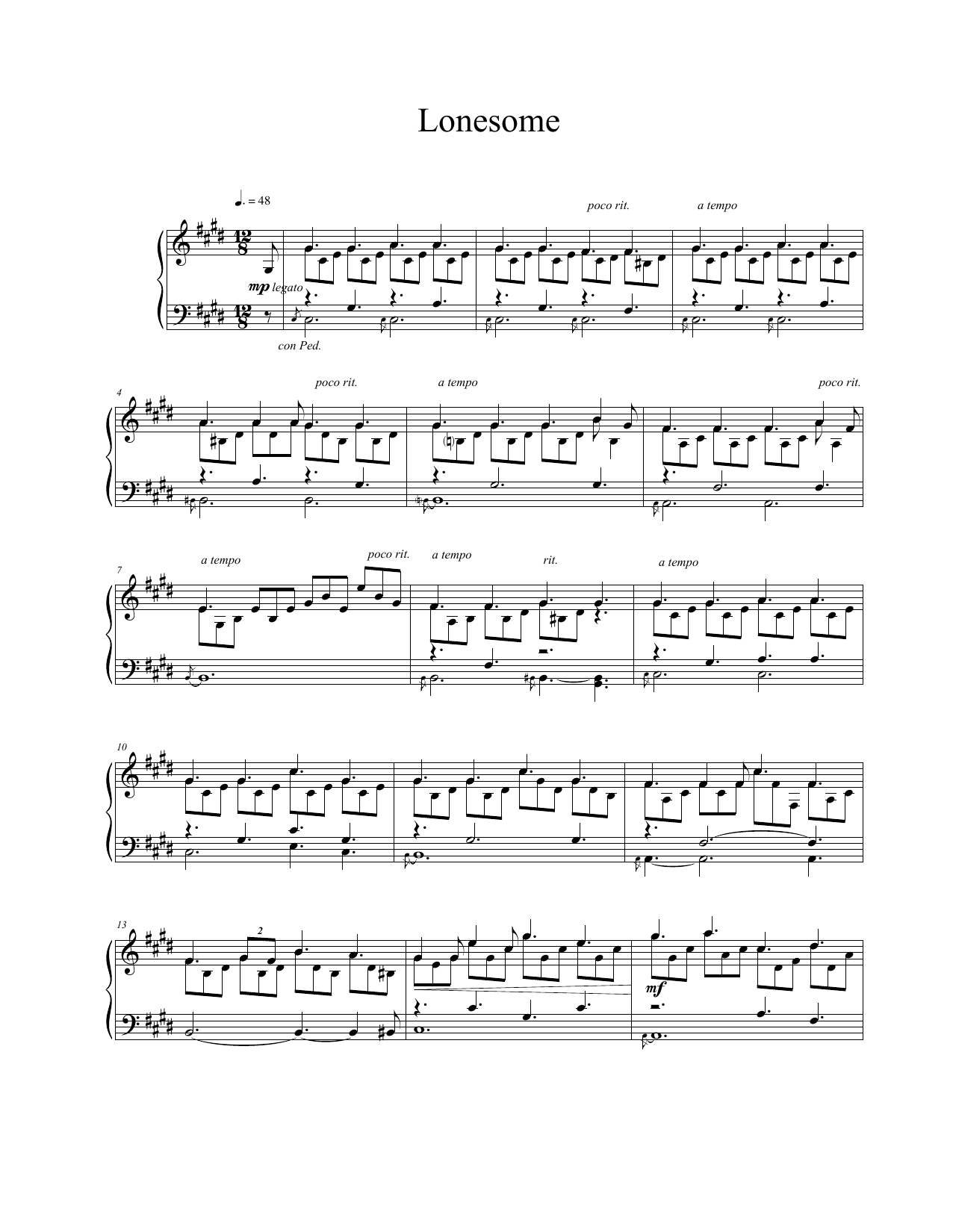 Vangelis Lonesome sheet music notes and chords arranged for Piano Solo