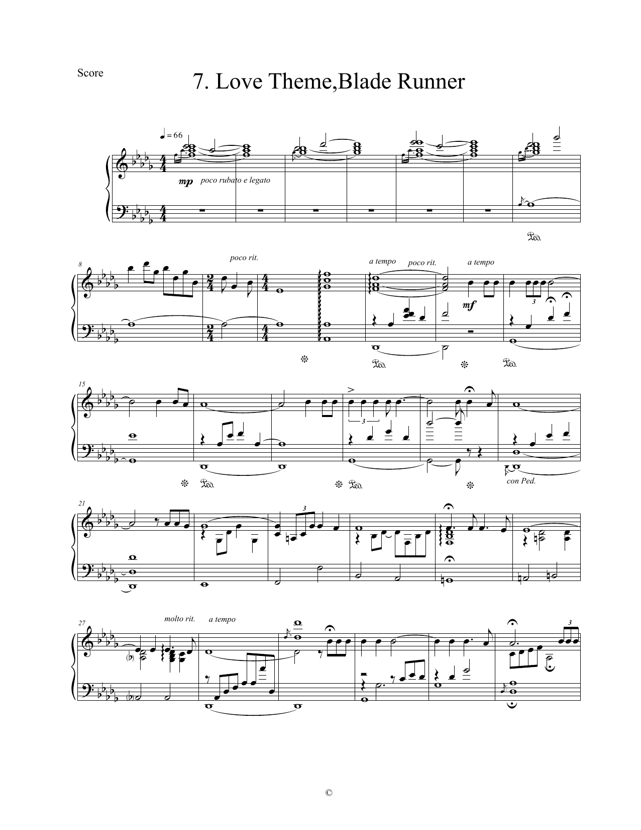 Vangelis Love Theme (Blade Runner) sheet music notes and chords arranged for Piano Solo