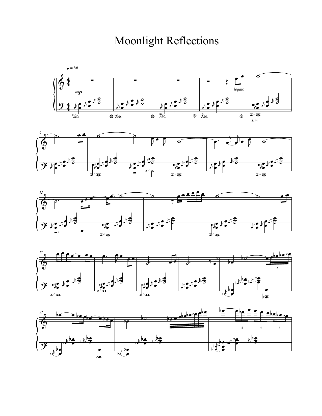 Vangelis Moonlight Reflections sheet music notes and chords arranged for Piano Solo
