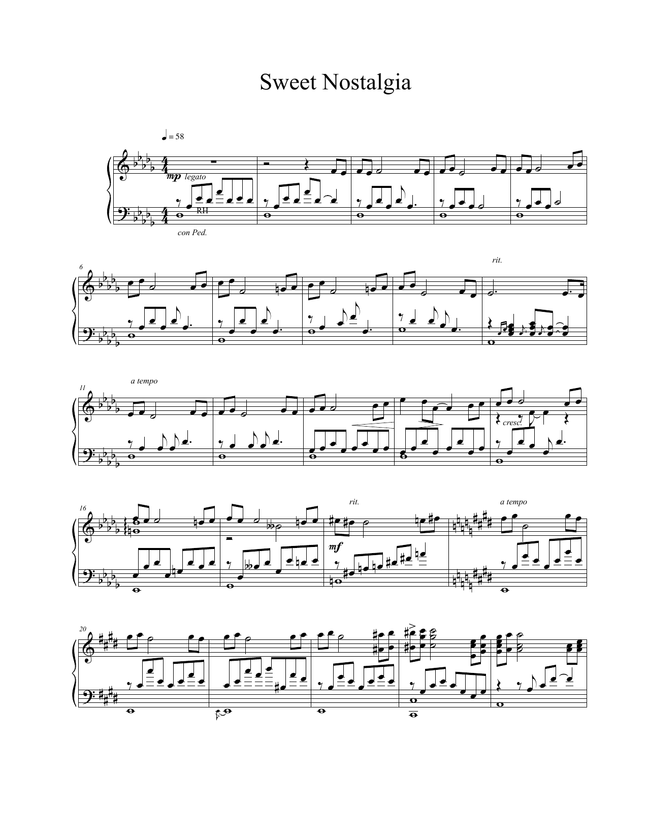Vangelis Sweet Nostalgia sheet music notes and chords arranged for Piano Solo