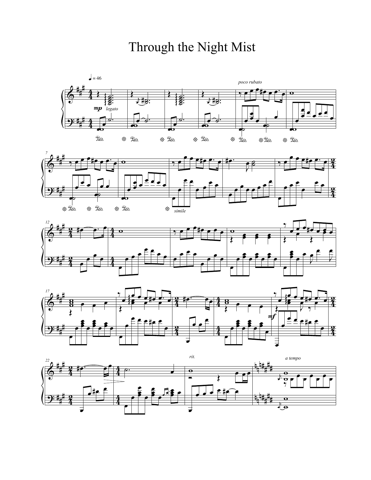 Vangelis Through The Night Mist sheet music notes and chords arranged for Piano Solo