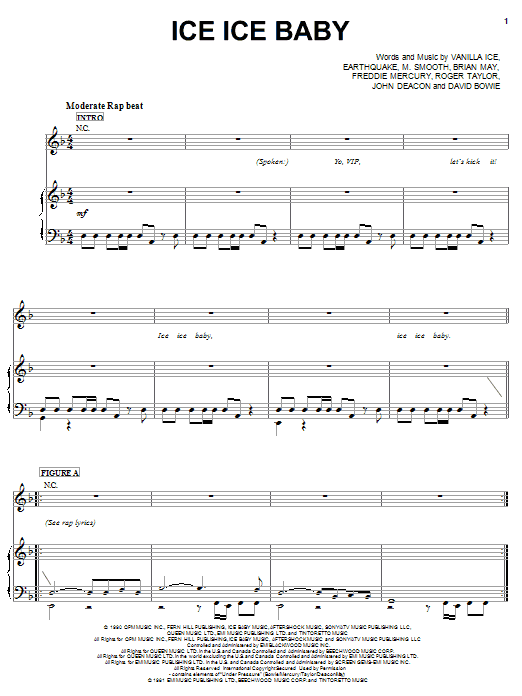 Vanilla Ice Ice Ice Baby sheet music notes and chords arranged for Piano, Vocal & Guitar Chords (Right-Hand Melody)