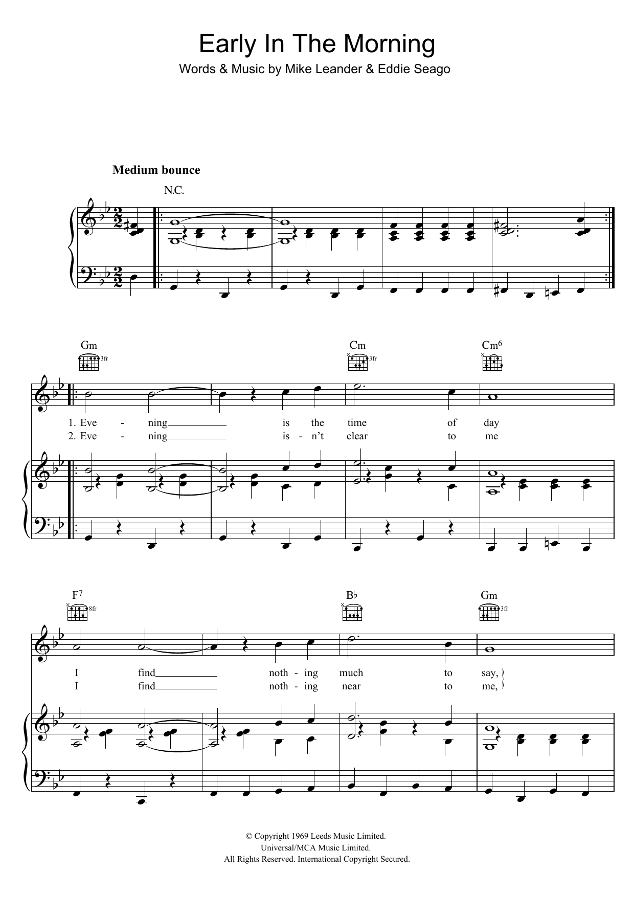 Vanity Fair Early In The Morning sheet music notes and chords arranged for Piano, Vocal & Guitar Chords