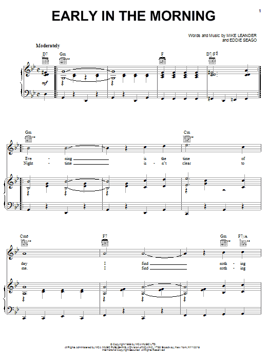 Vanity Fare Early In The Morning sheet music notes and chords arranged for Piano, Vocal & Guitar Chords (Right-Hand Melody)