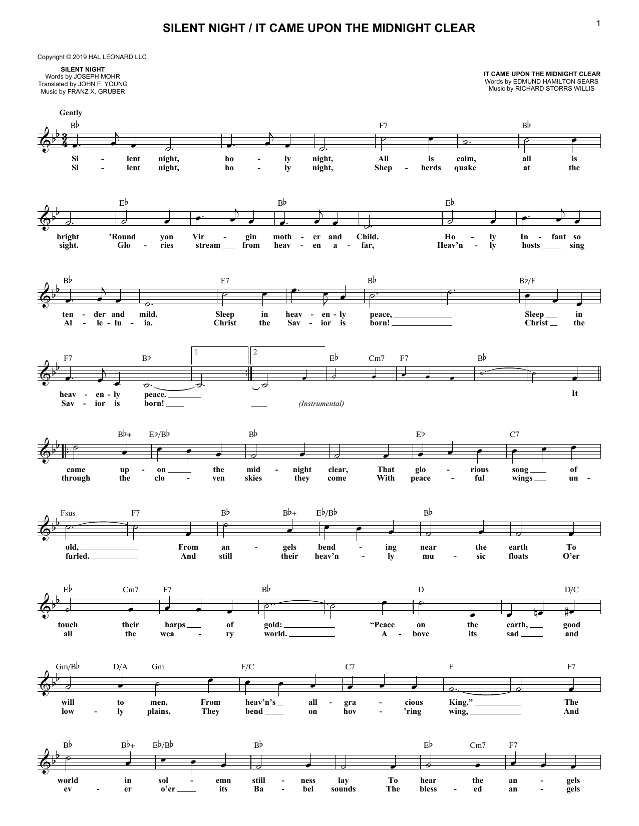 Various Artists Silent Night / It Came Upon the Midnight Clear sheet music notes and chords arranged for Piano Solo
