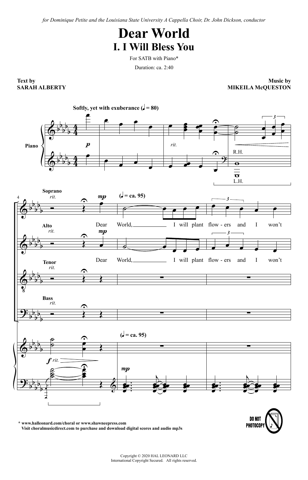 Various Dear World sheet music notes and chords arranged for SATB Choir