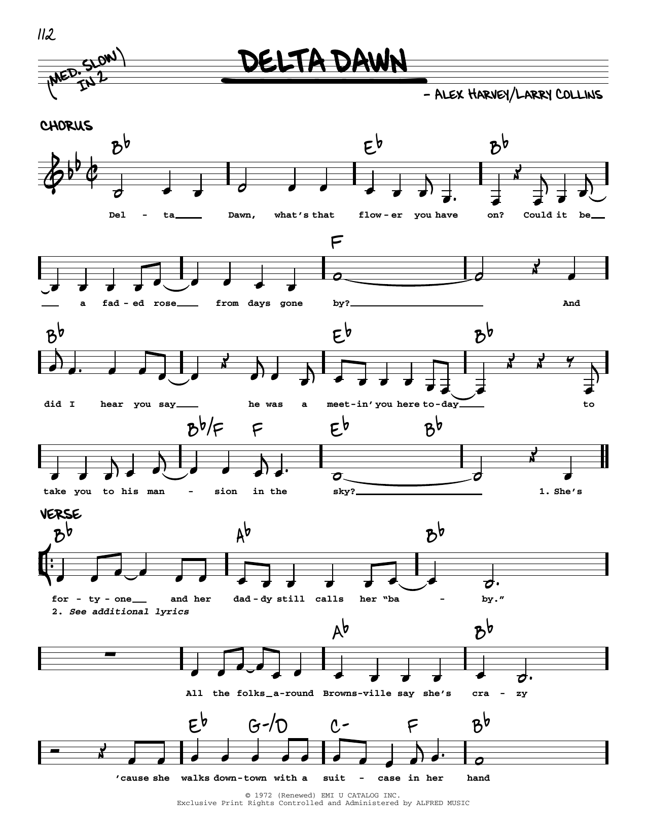 Various Delta Dawn sheet music notes and chords arranged for Real Book – Melody, Lyrics & Chords