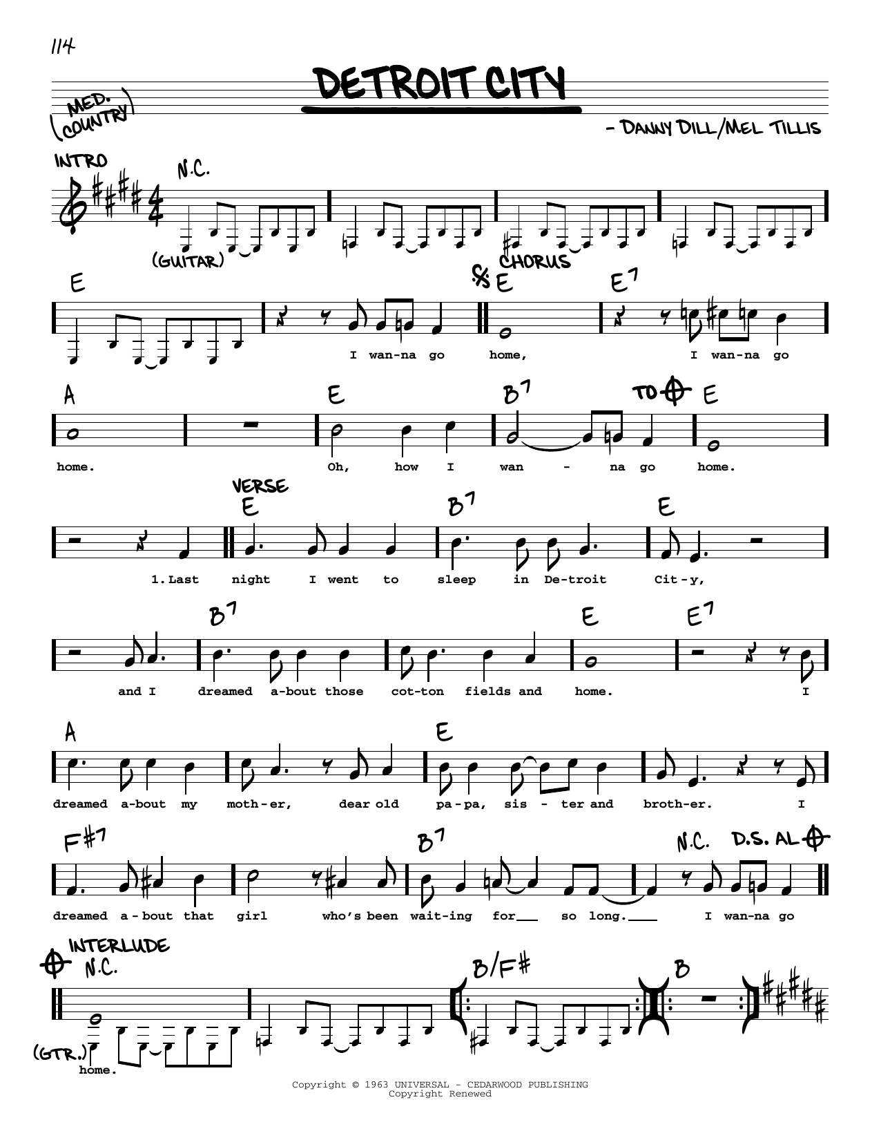 Various Detroit City sheet music notes and chords arranged for Real Book – Melody, Lyrics & Chords