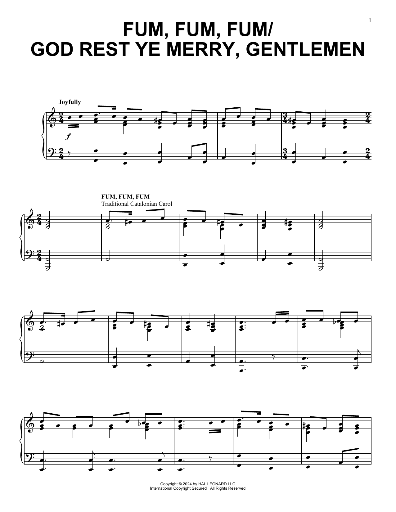 Various Fum, Fum, Fum/God Rest Ye Merry, Gentlemen Christmas Medley sheet music notes and chords arranged for Piano Solo