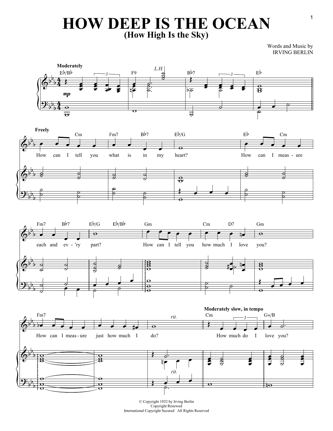 Various How Deep Is The Ocean (How High Is The Sky) sheet music notes and chords arranged for Piano & Vocal